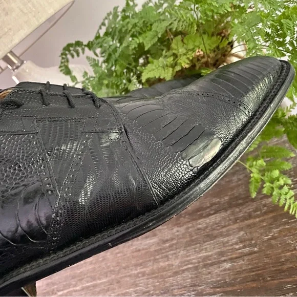 Vtg Exotic Teju Lizard Ostrich Skin David Eden Mens 11 Oxfords Dress Shoes Black - Picture 4 of 12